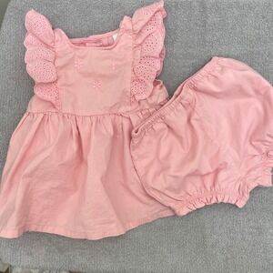 Little Me Baby Girls Pink Eyelet Ruffle Floral Embroidered Dress Set 24M BB1